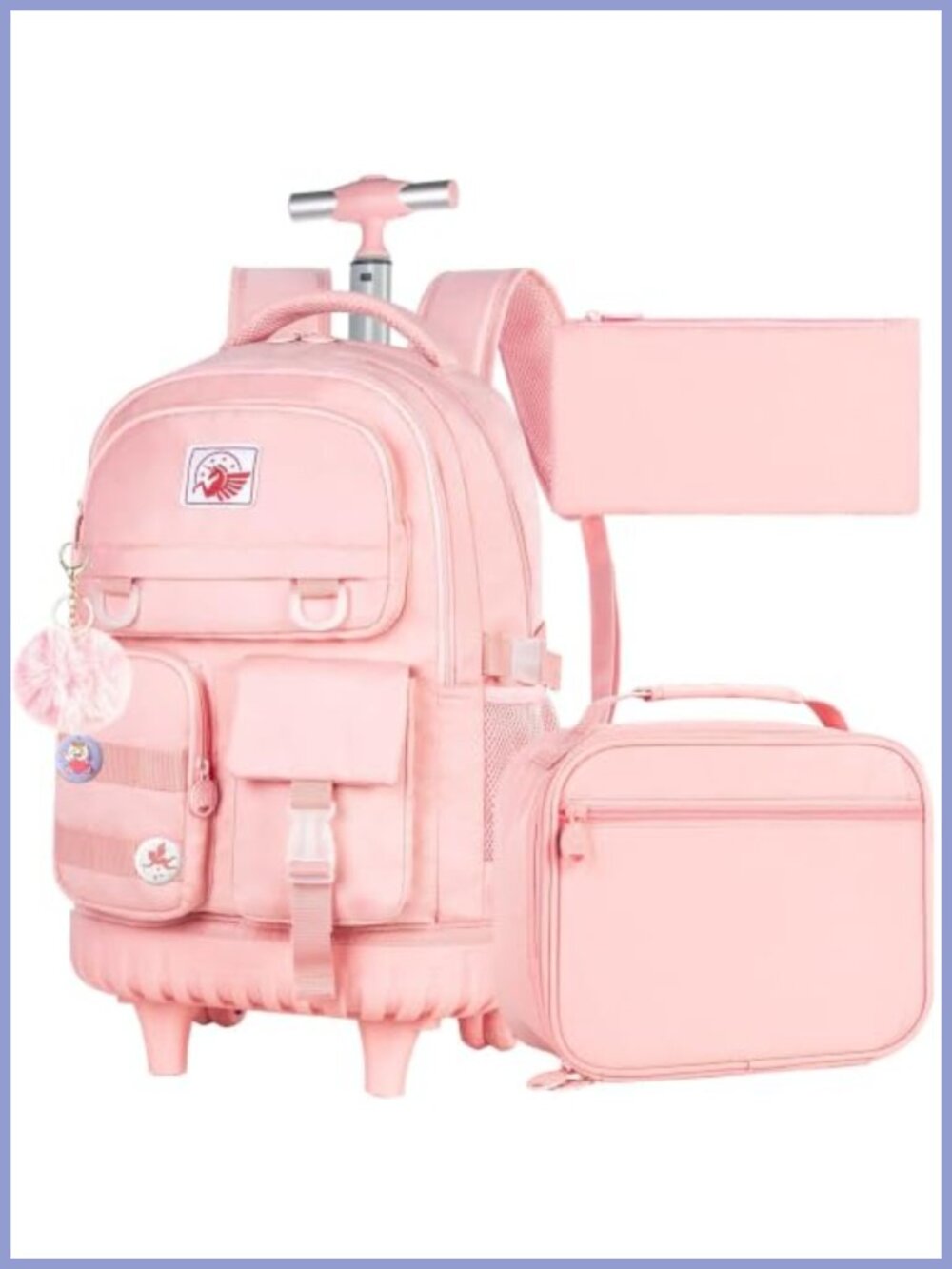 Rolling Backpack 3-in-1 Set Wheeled Bookbag Lunch Bag Water Resistant